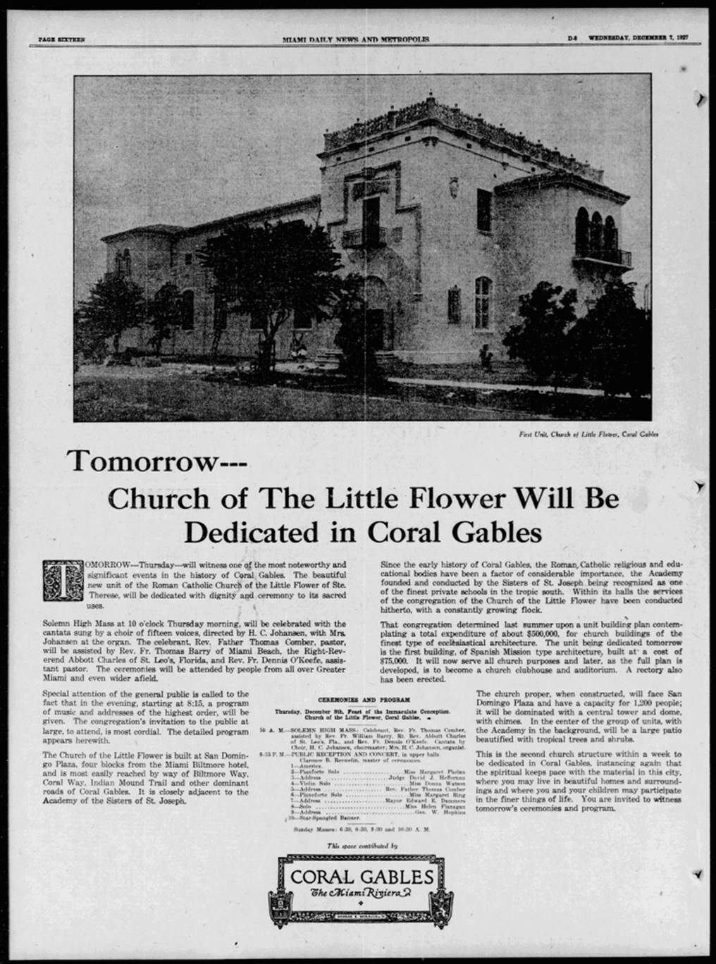 Honoring Our Past – Church of the Little Flower